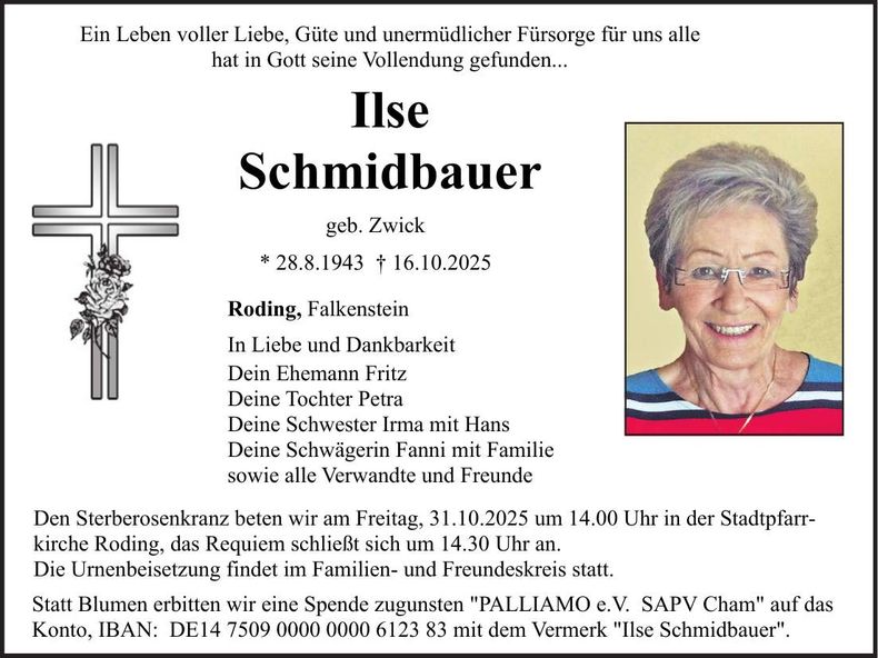 Traueranzeige Ilse Schmidbauer