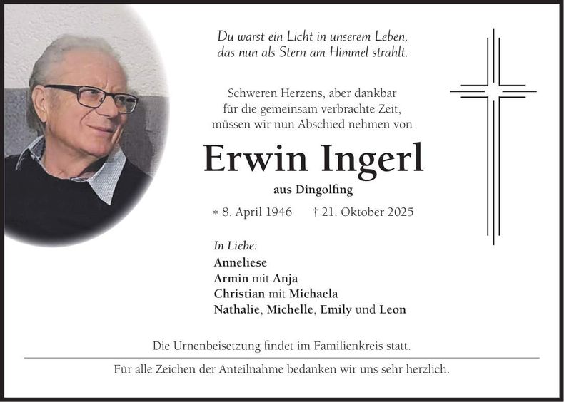 Traueranzeige Erwin Ingerl