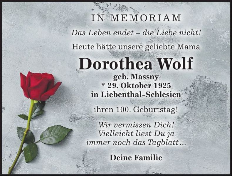 Traueranzeige Dorothea Wof