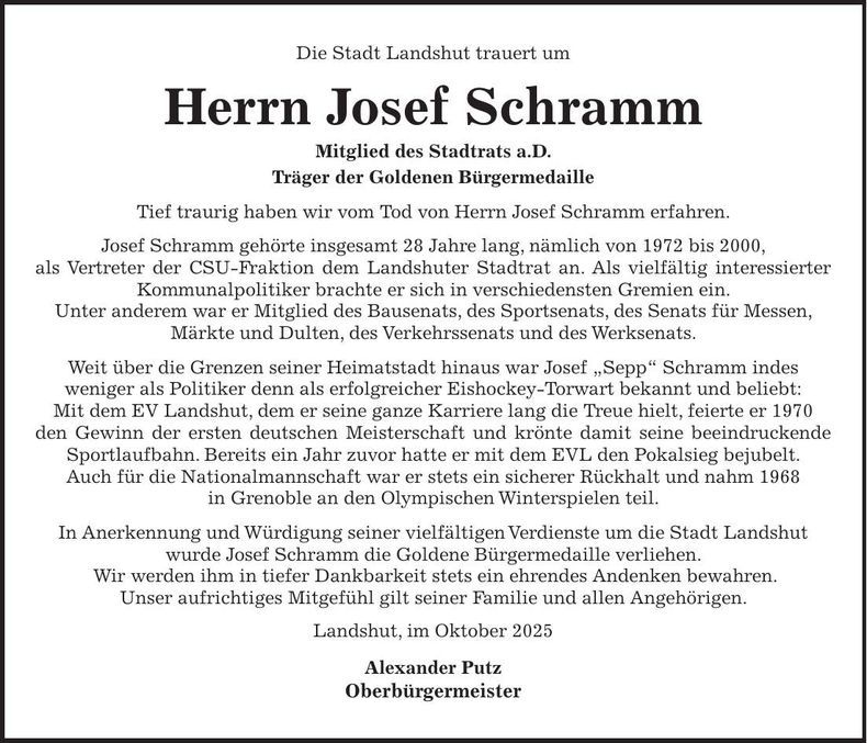 Traueranzeige Josef Schramm