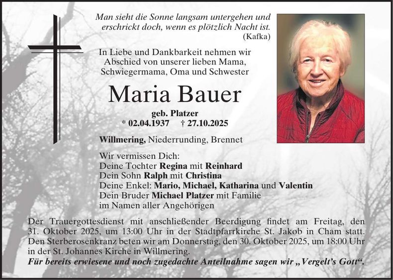 Traueranzeige Maria Bauer