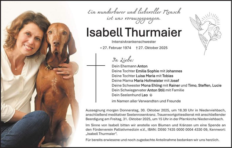 Traueranzeige Isabell Thurmaier