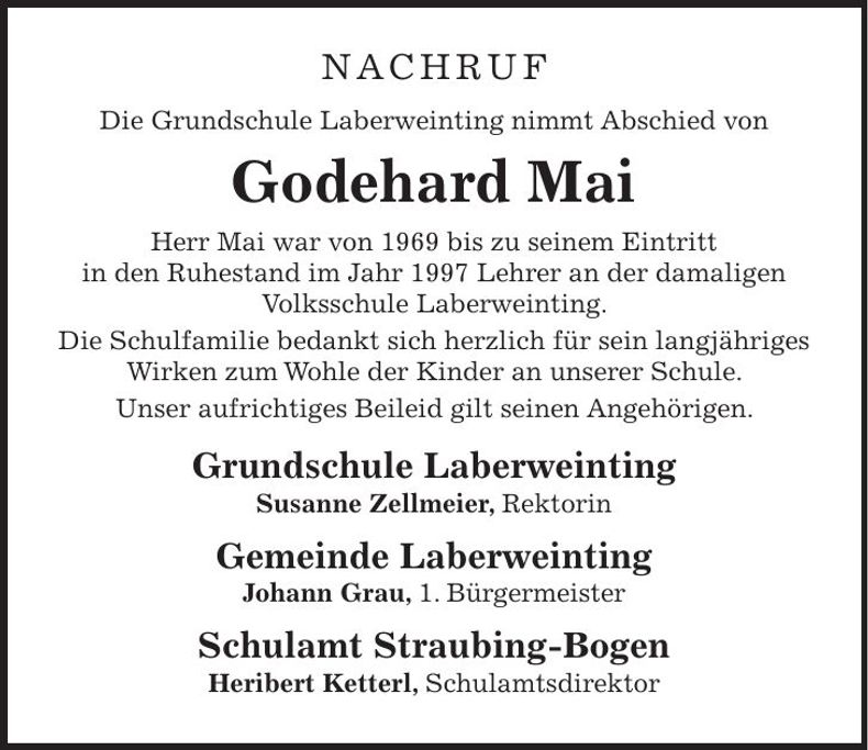 Traueranzeige Godehard Mai