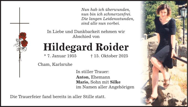 Traueranzeige Hildegard Roider