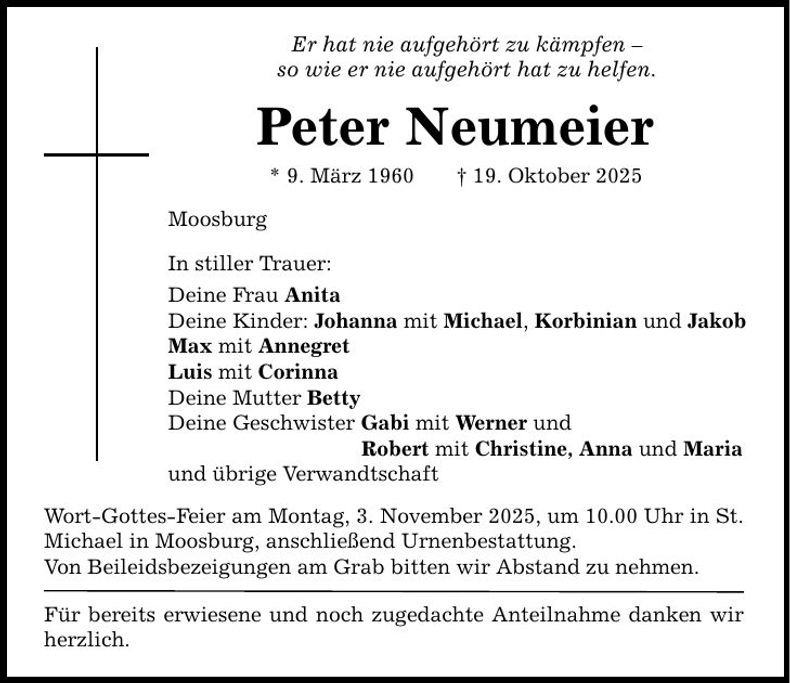 Traueranzeige Peter Neumeier