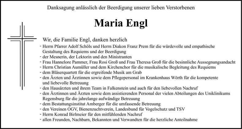 Traueranzeige Maria Engl