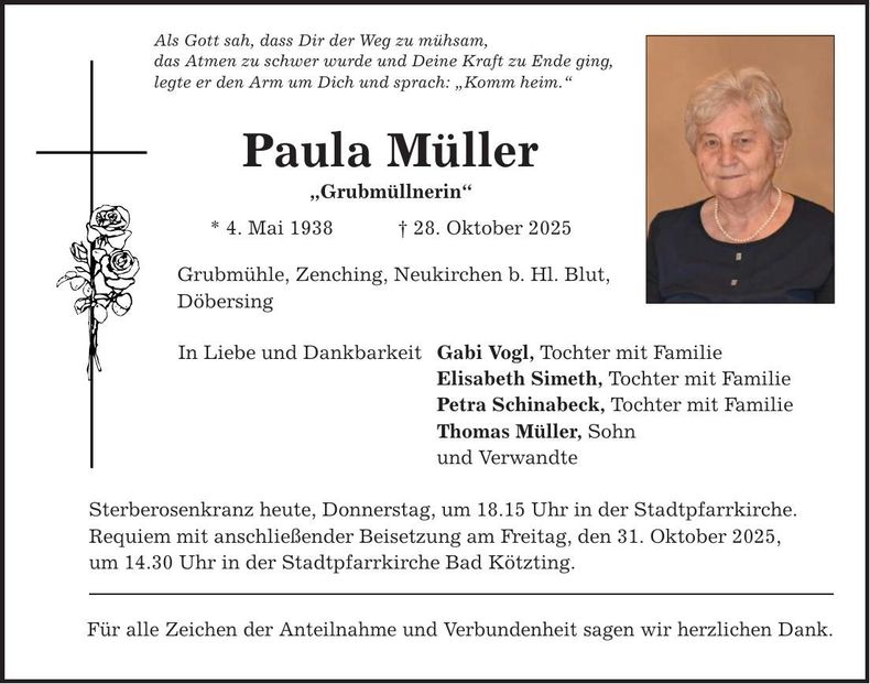 Traueranzeige Paula Müller