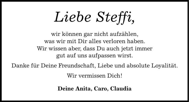 Traueranzeige Stephanie Schmidbauer