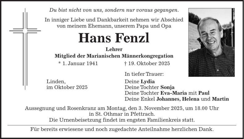 Traueranzeige Hans Fenzl