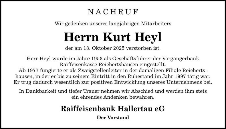 Traueranzeige Kurt Heyl