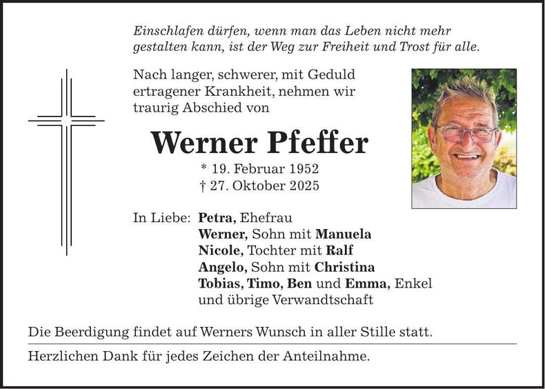 Traueranzeige Werner Pfeffer