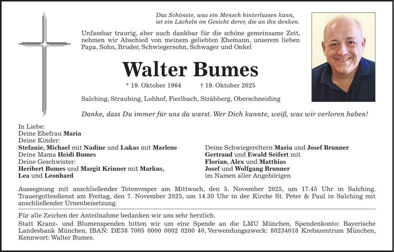Traueranzeige Walter Bumes