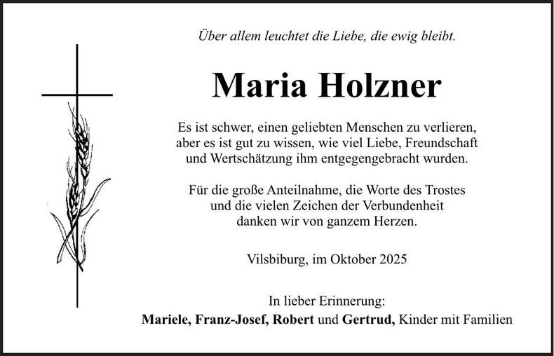 Traueranzeige Maria Holzner