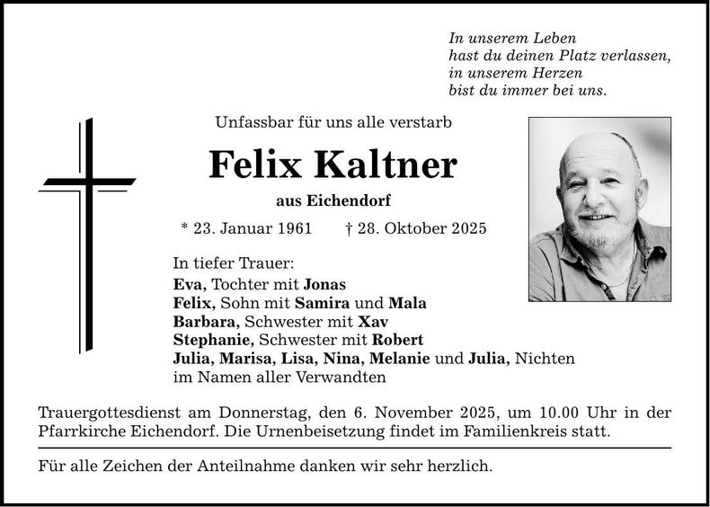 Traueranzeige Felix Kaltner