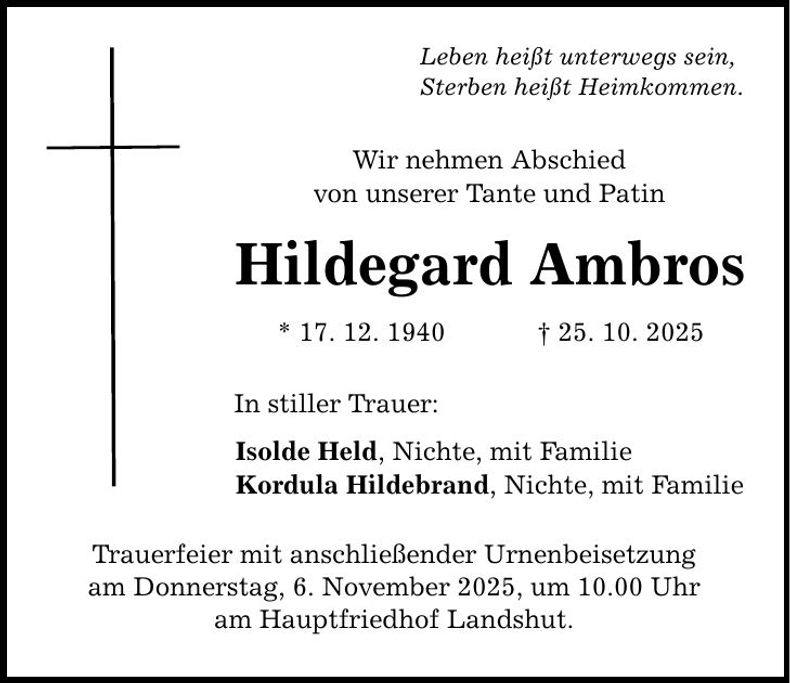 Traueranzeige Hildegard Ambros