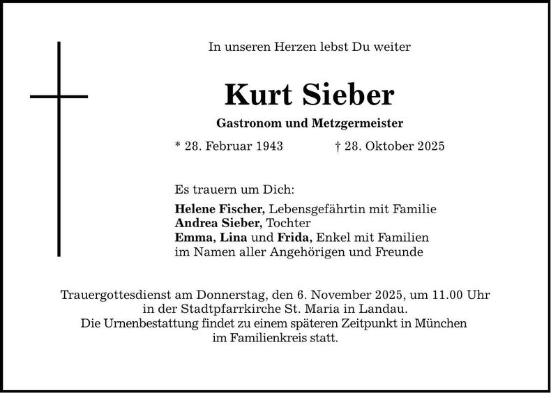 Traueranzeige Kurt Sieber