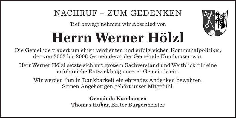 Traueranzeige Werner Hölzl