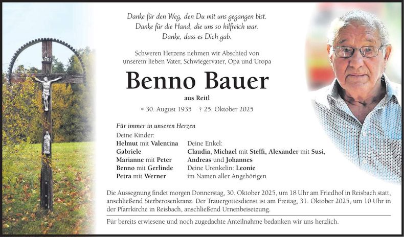 Traueranzeige Benno Bauer