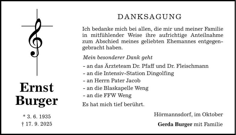 Traueranzeige Ernst Burger