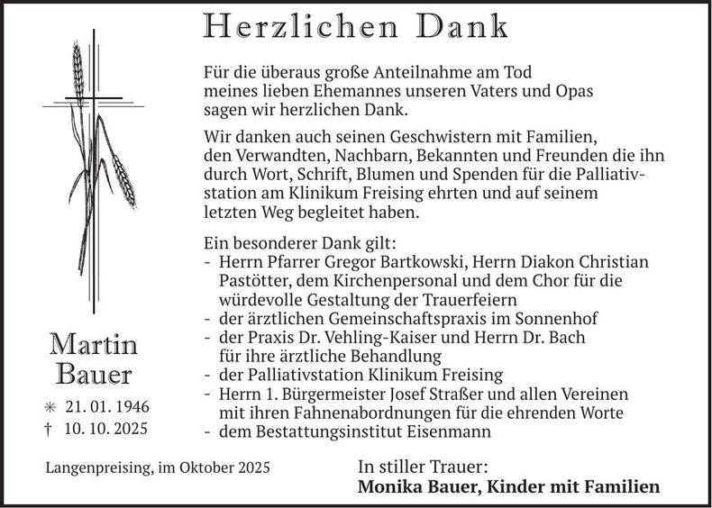 Traueranzeige Martin Bauer