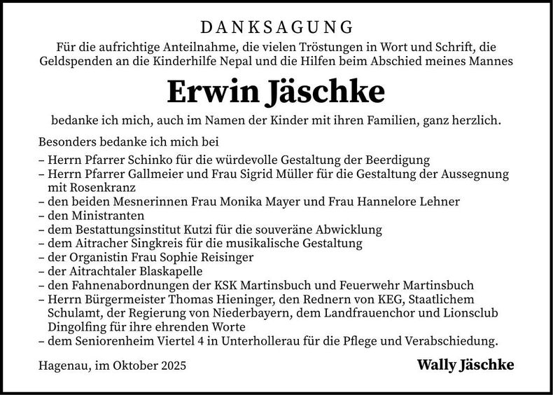 Traueranzeige Erwin Jäschke