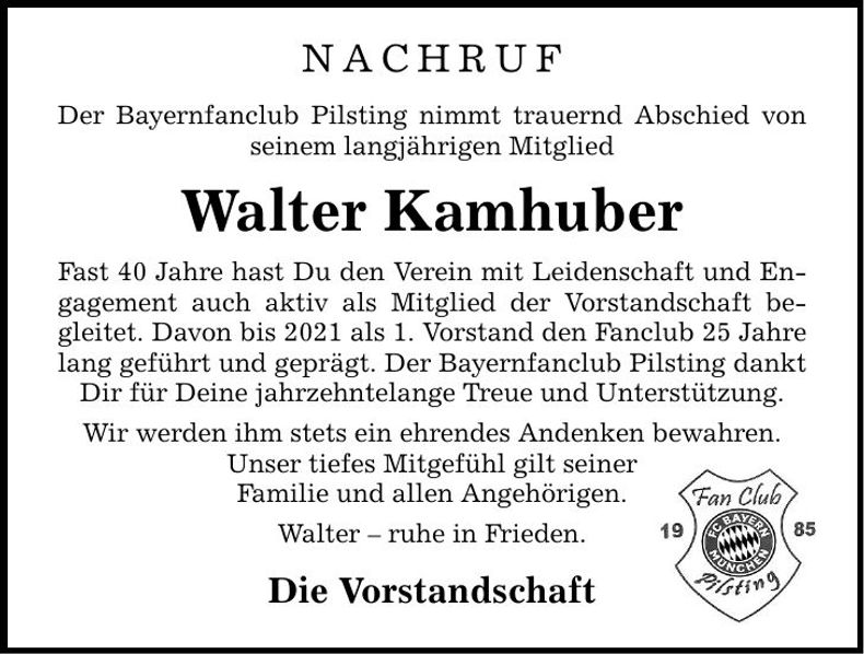 Traueranzeige Walter Kamhuber