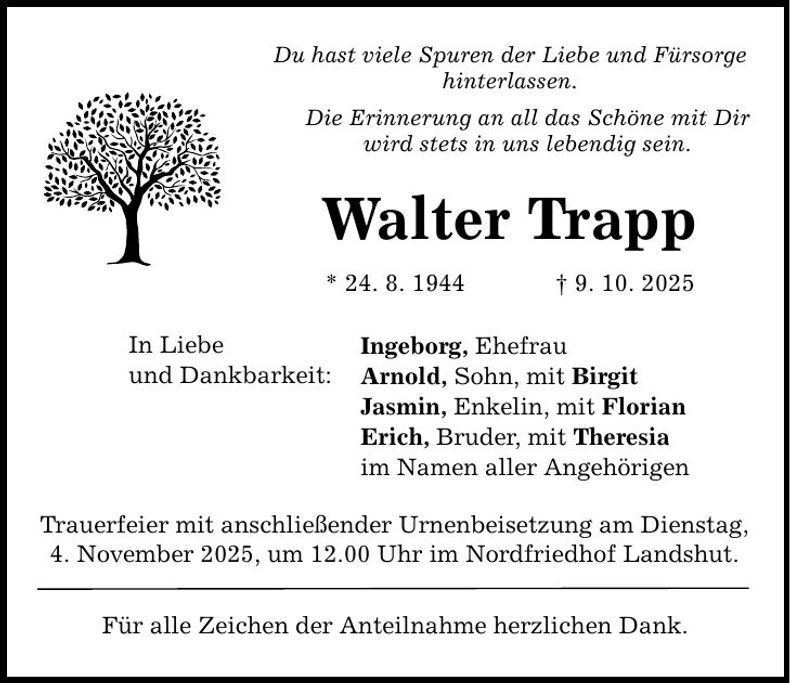 Traueranzeige Walter Trapp