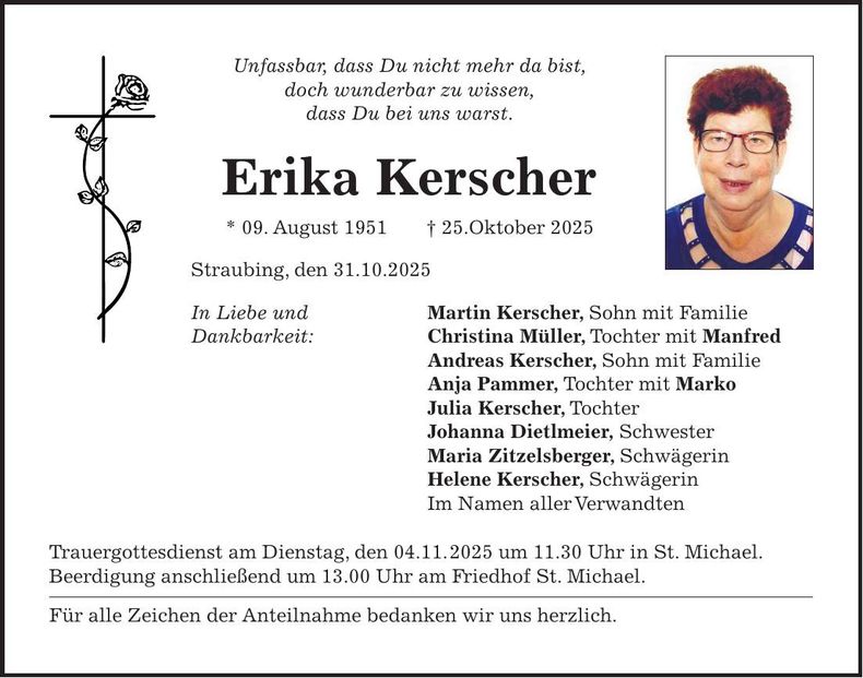 Traueranzeige Erika Kerscher