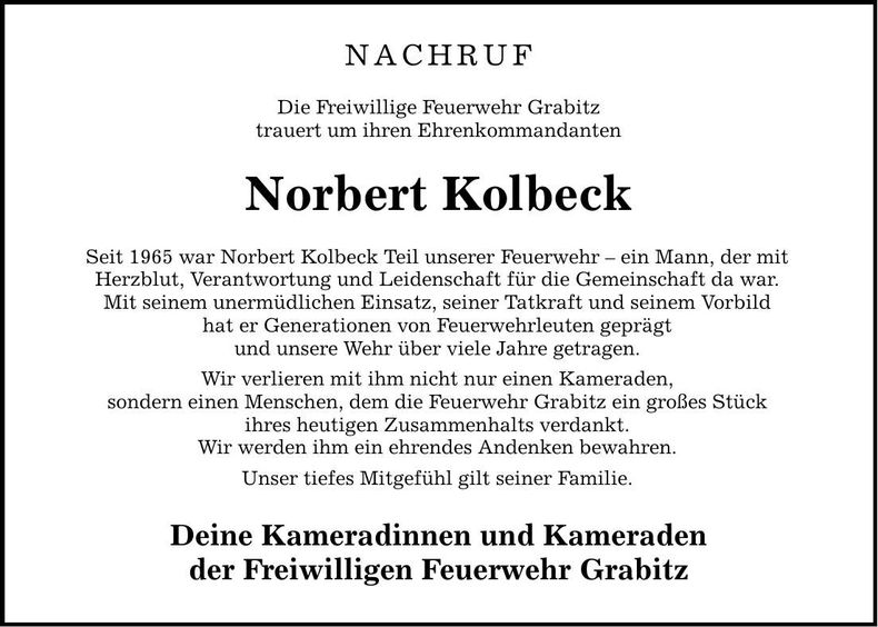 Traueranzeige Norbert Kolbeck