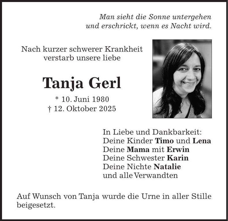 Traueranzeige Tanja Gerl