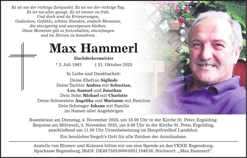 Traueranzeige Max Hammerl