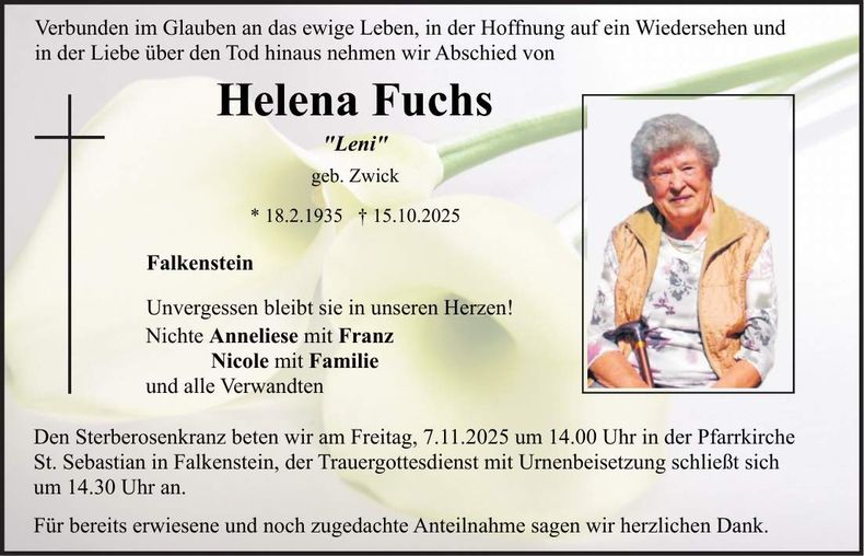 Traueranzeige Helena Fuchs
