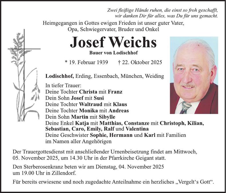 Traueranzeige Josef Weichs