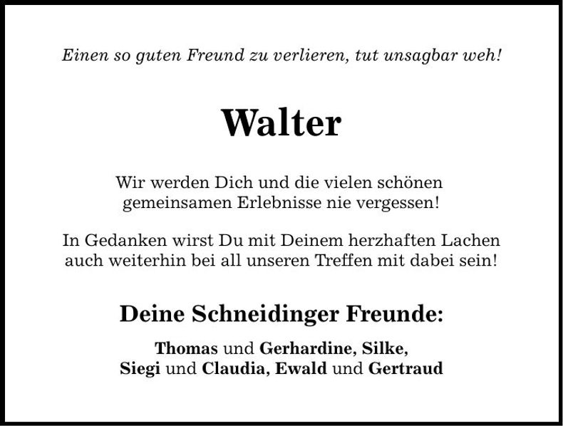 Traueranzeige Walter Bumes