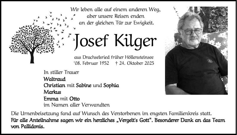 Traueranzeige Josef Kilger