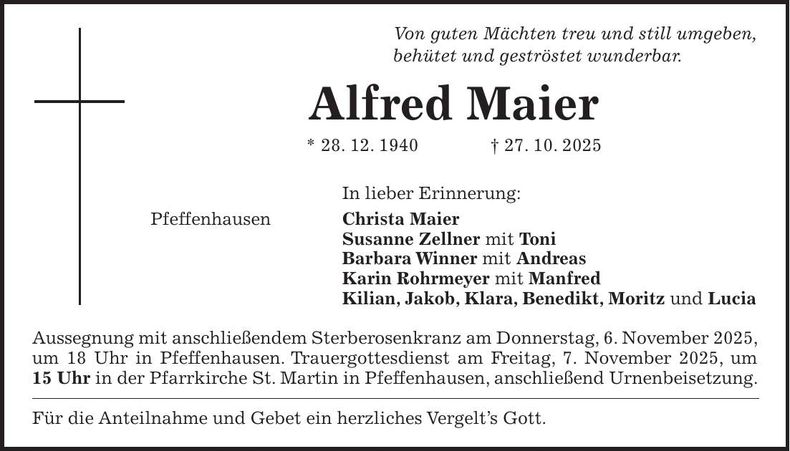 Traueranzeige Alfred Maier