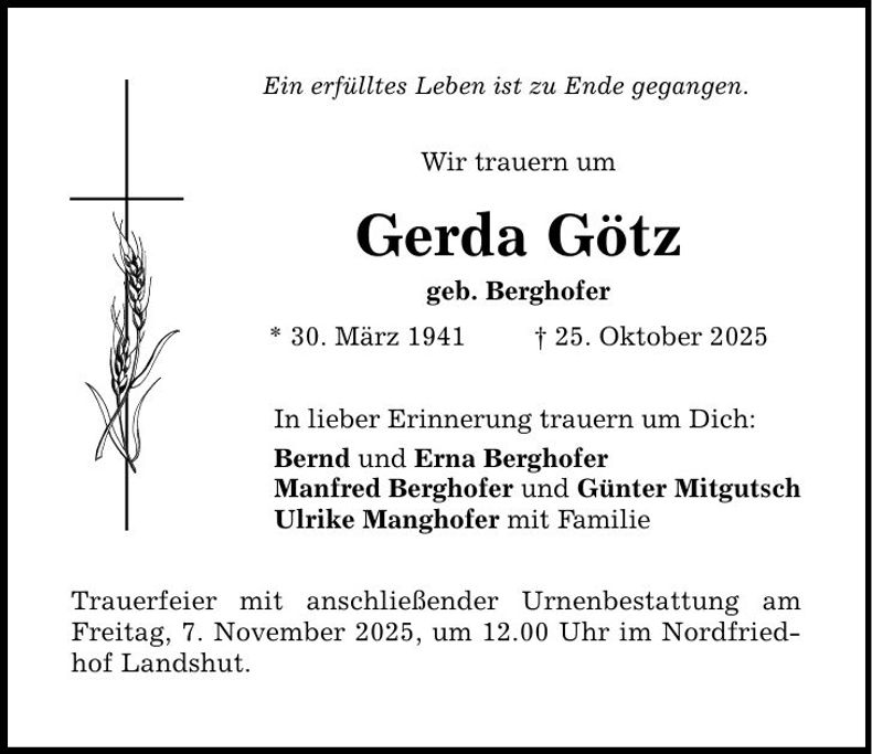 Traueranzeige Gerda Götz