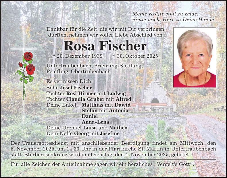 Traueranzeige Fischer Rosa