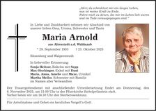 Traueranzeige Maria Arnold