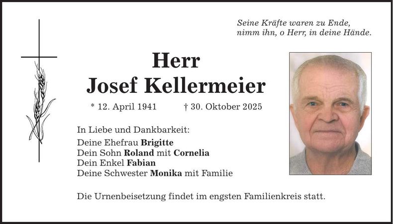Traueranzeige Josef Kellermeier