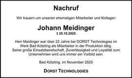 Traueranzeige Johann Meidinger