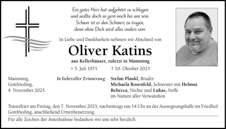 Traueranzeige Oliver Katins