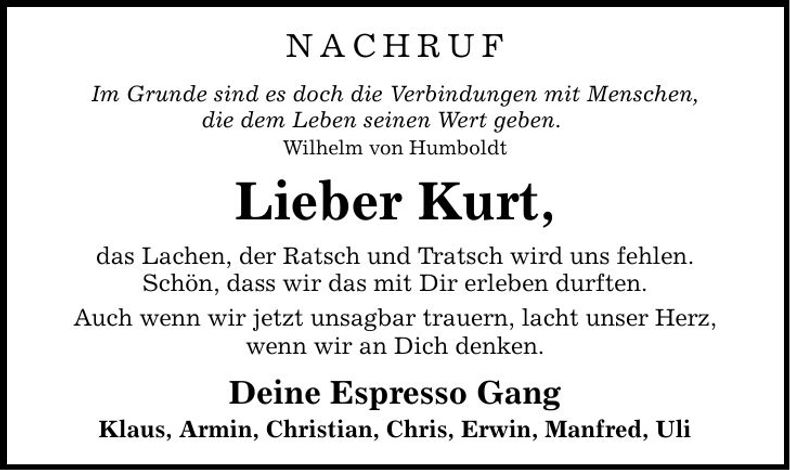 Traueranzeige Kurt Sieber
