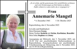 Traueranzeige Annemarie Mangstl