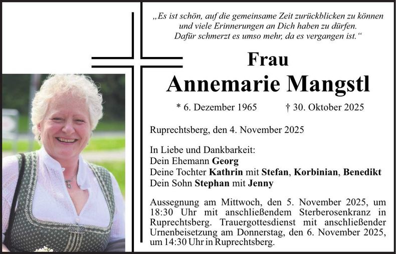 Traueranzeige Annemarie Mangstl