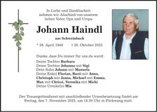 Traueranzeige Johann Haindl