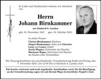 Traueranzeige Johann Birnkammer