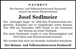 Traueranzeige Josef Sedlmeier