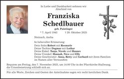 Traueranzeige Franziska Schedlbauer