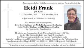 Traueranzeige Heidi Frank